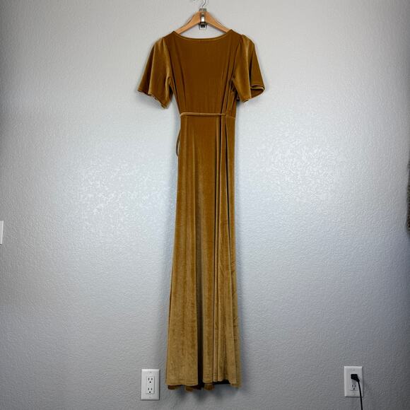Baltic Born Meghan Gold Velvet Short Sleeve Maxi Full Wrap Dress XS Golden Hour - Picture 5 of 10